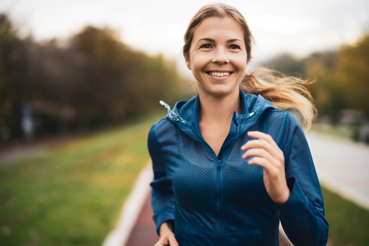 Woman Running as Exercise to Boost Collagen Production
